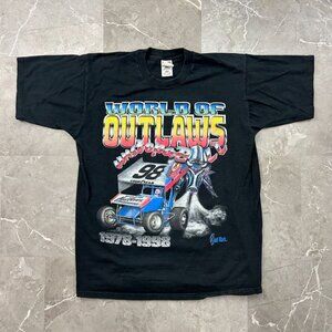 90s Vintage World Of Outlaws Graphic Tee Mens XL Dirt Track Sprint Racing Shirt